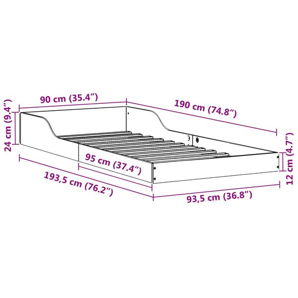 vidaXL Σκελετός Κρεβατιού Λευκό 90 x 190 cm Μασίφ ξύλο πεύκου