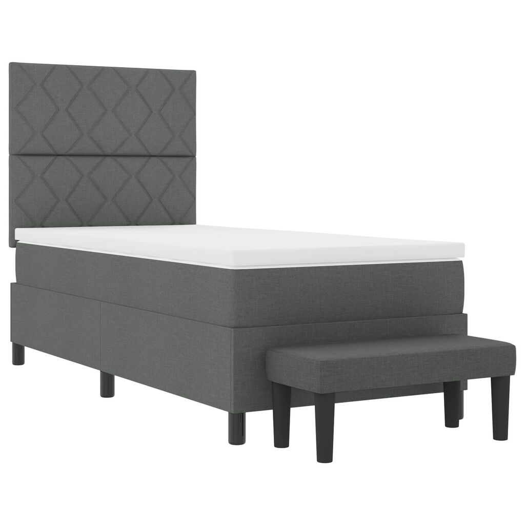 vidaXL Κρεβάτι Box Spring με Στρώμα & Πάγκο Σκούρο Γκρι 90x190 εκ Ύφασμα