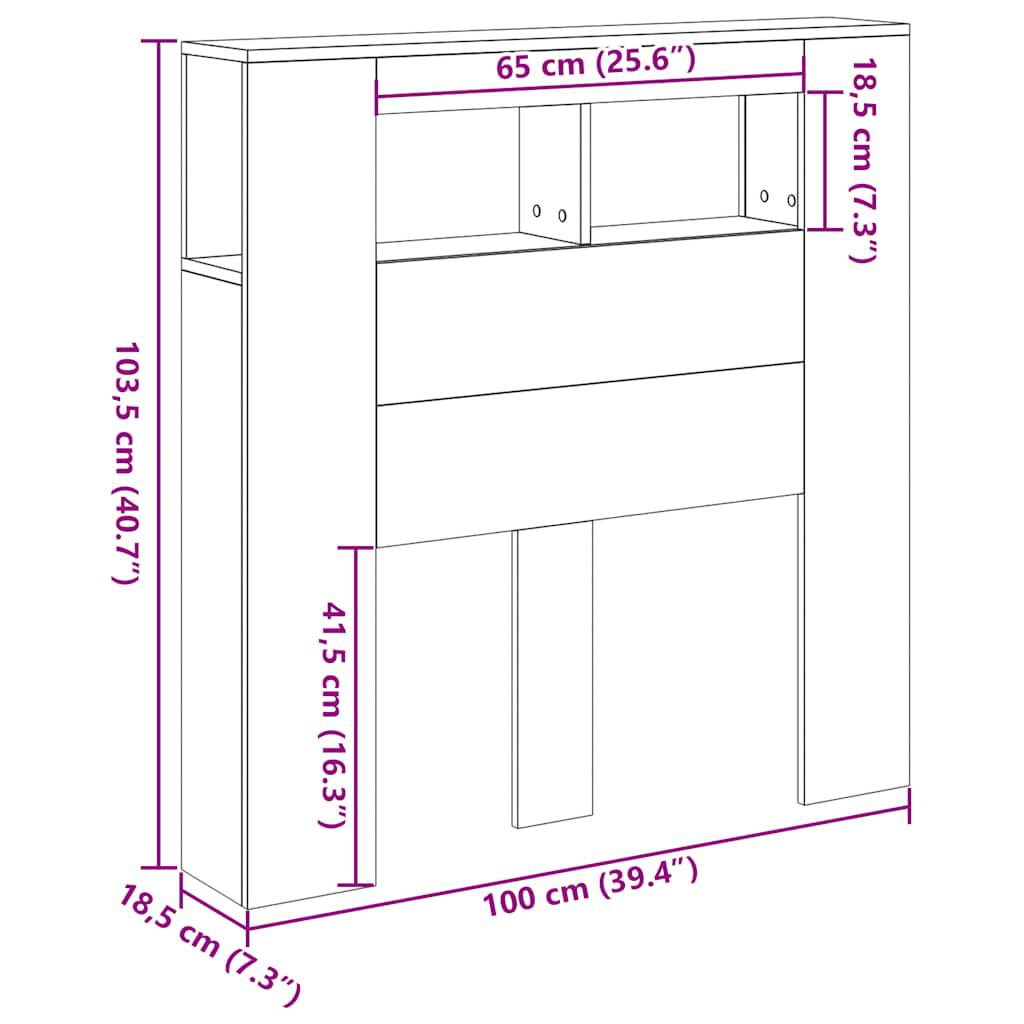 vidaXL Κεφαλάρι Κρεβατιού με LED τεχνίτης Δρυς 100x18,5x103,5 εκ