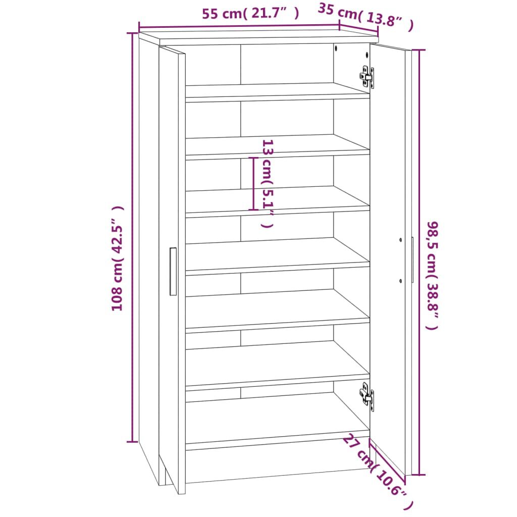 vidaXL Παπουτσοθήκη Γυαλιστερό Λευκό 55x35x108 εκ. Επεξεργασμένο Ξύλο