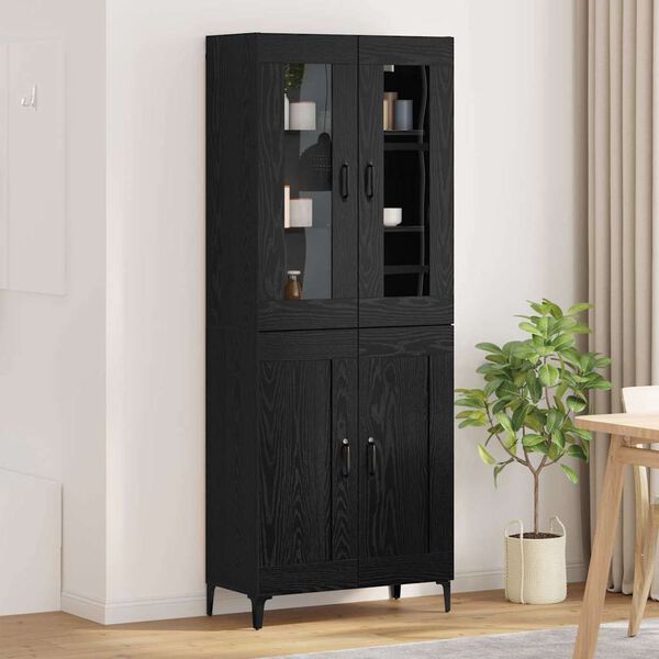 vidaXL Highboard &Mu;&alpha;ύ&rho;&eta; &Omicron;&xi;&upsilon;ά 69,5 x 34 x 180 &epsilon;&kappa;. &Epsilon;&pi;&epsilon;&xi;&epsilon;&rho;&gamma;&alpha;&sigma;&mu;έ&nu;&omicron; &xi;ύ&lambda;&omicron;