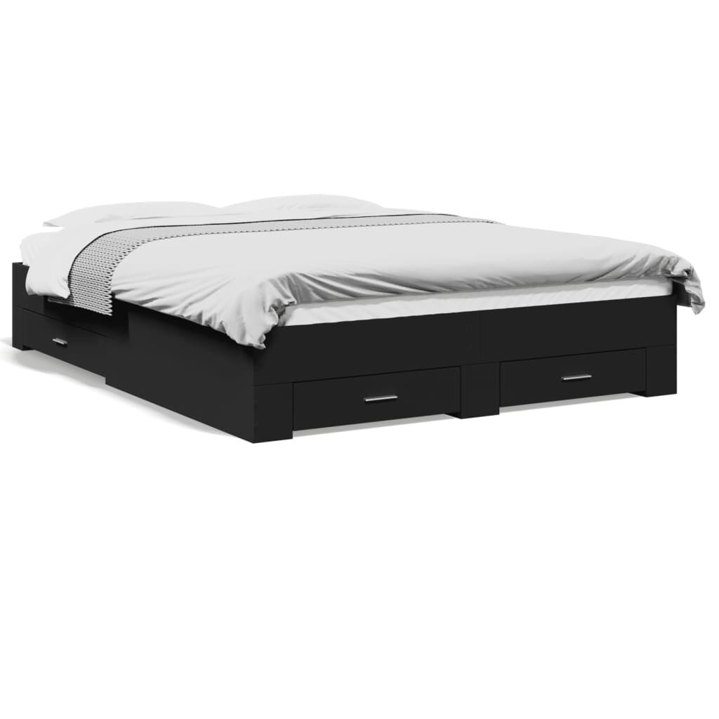 vidaXL Πλαίσιο Κρεβατιού με Συρτάρια Μαύρο 150 x 200 εκ. Επεξεργ. Ξύλο