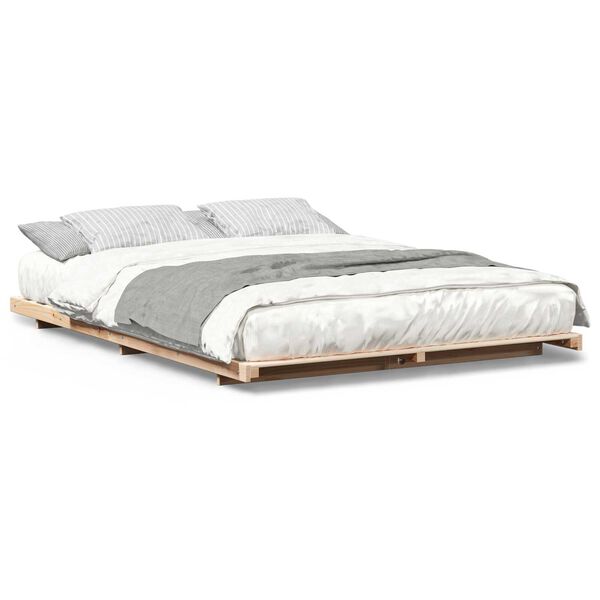 vidaXL Κρεβάτι δαπέδου Καφέ 160 x 210 cm Μασίφ ξύλο πεύκου