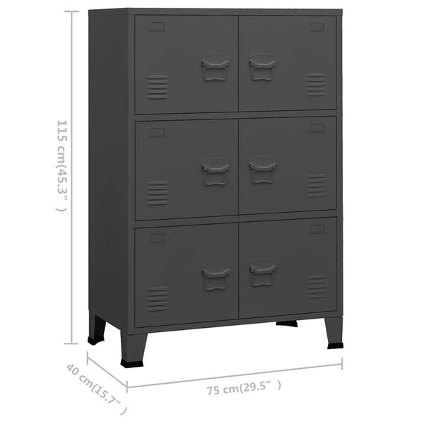vidaXL Αρχειοθήκη Βιομηχανικού Στιλ Ανθρακί 75 x 40 x 115 εκ. Ατσάλινη