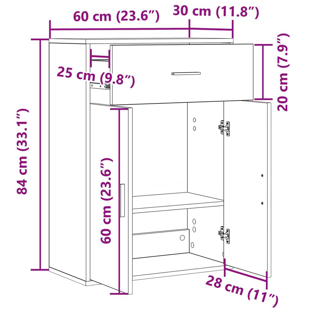 vidaXL Πλαϊνό γραφείο artisan δρυς 79 x 38 x 80 εκ. Επεξεργασμένο ξύλο
