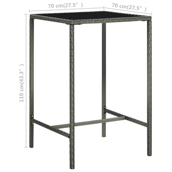 vidaXL Τραπέζι Μπαρ Κήπου Γκρι 70x70x110 εκ. Συνθετικό Ρατάν/Γυαλί