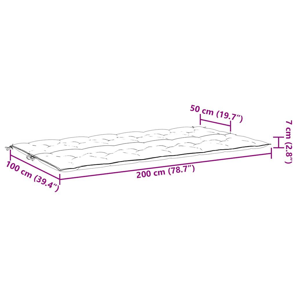 vidaXL Μαξιλάρι Πάγκου Κήπου Λευκό 200x(50+50)x7 εκ. Ύφασμα Oxford
