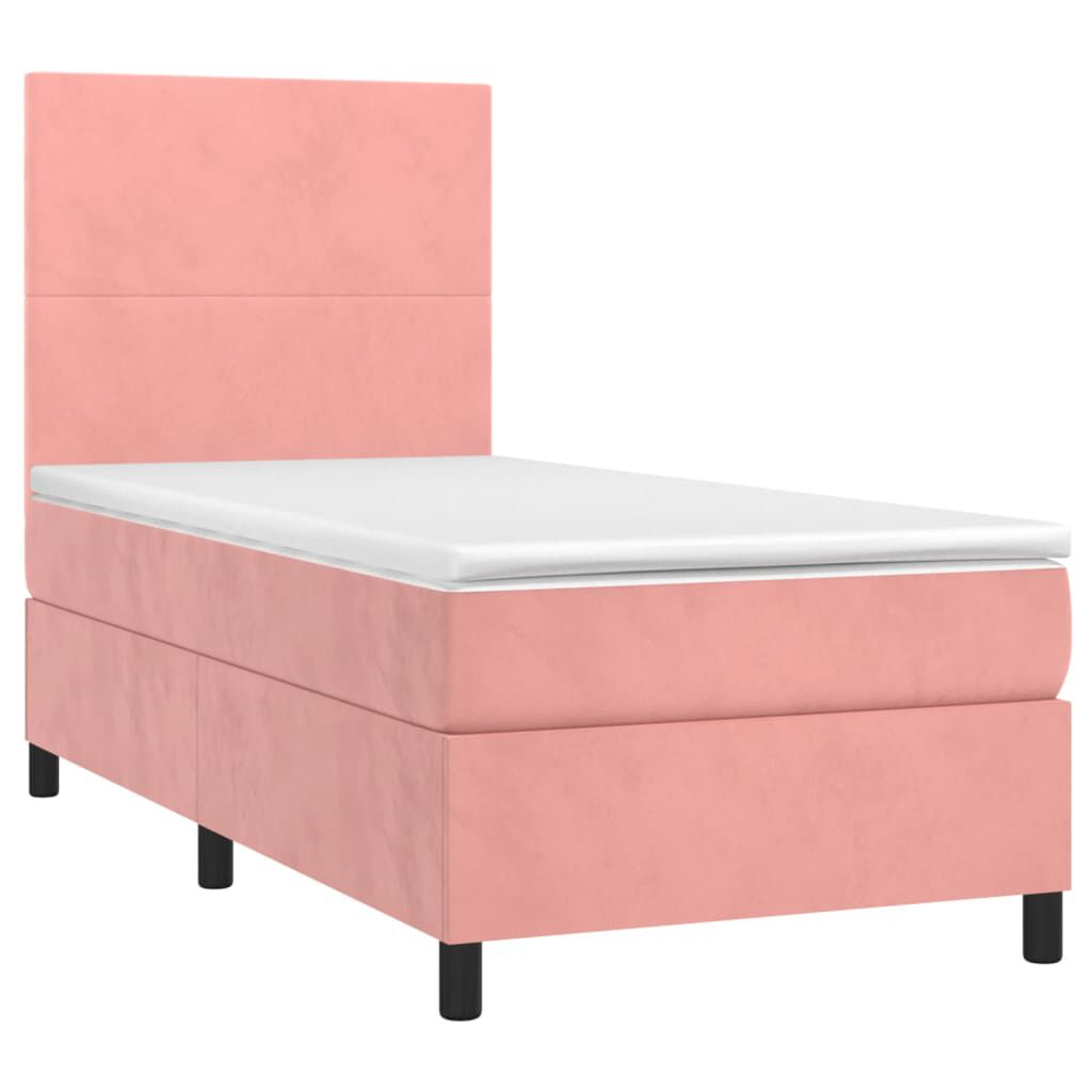 vidaXL Κρεβάτι Boxspring με Στρώμα & LED Ροζ 90x190 εκ. Βελούδινο