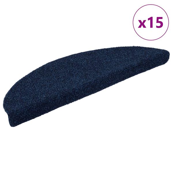 vidaXL Πατάκια Σκάλας Αυτοκόλ. 15 τεμ Ν. Μπλε 56x17x3 εκ. Βελονιασμένο