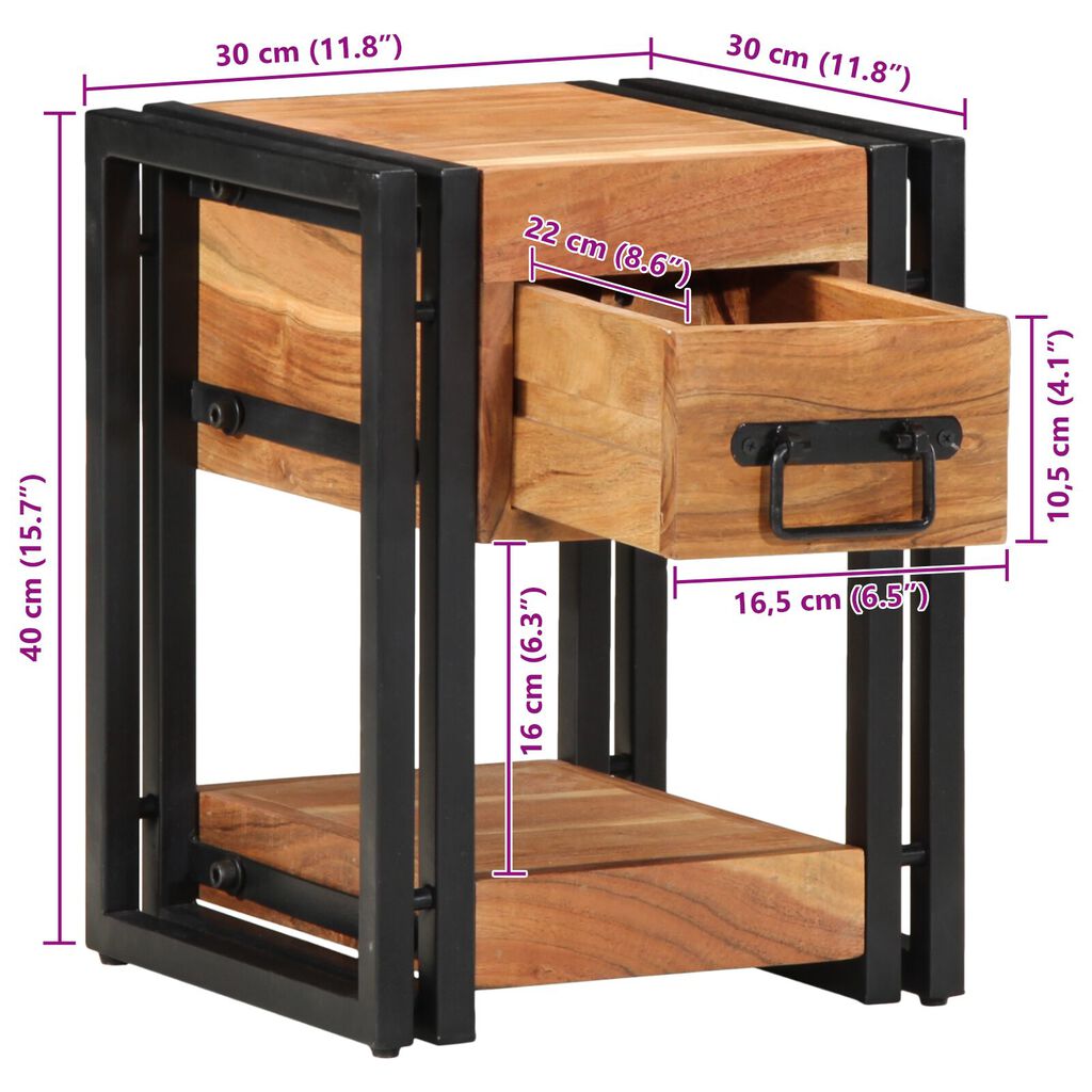 vidaXL Κομοδίνο 30x30x40 εκ Μασίφ Ξύλο Ακακίας