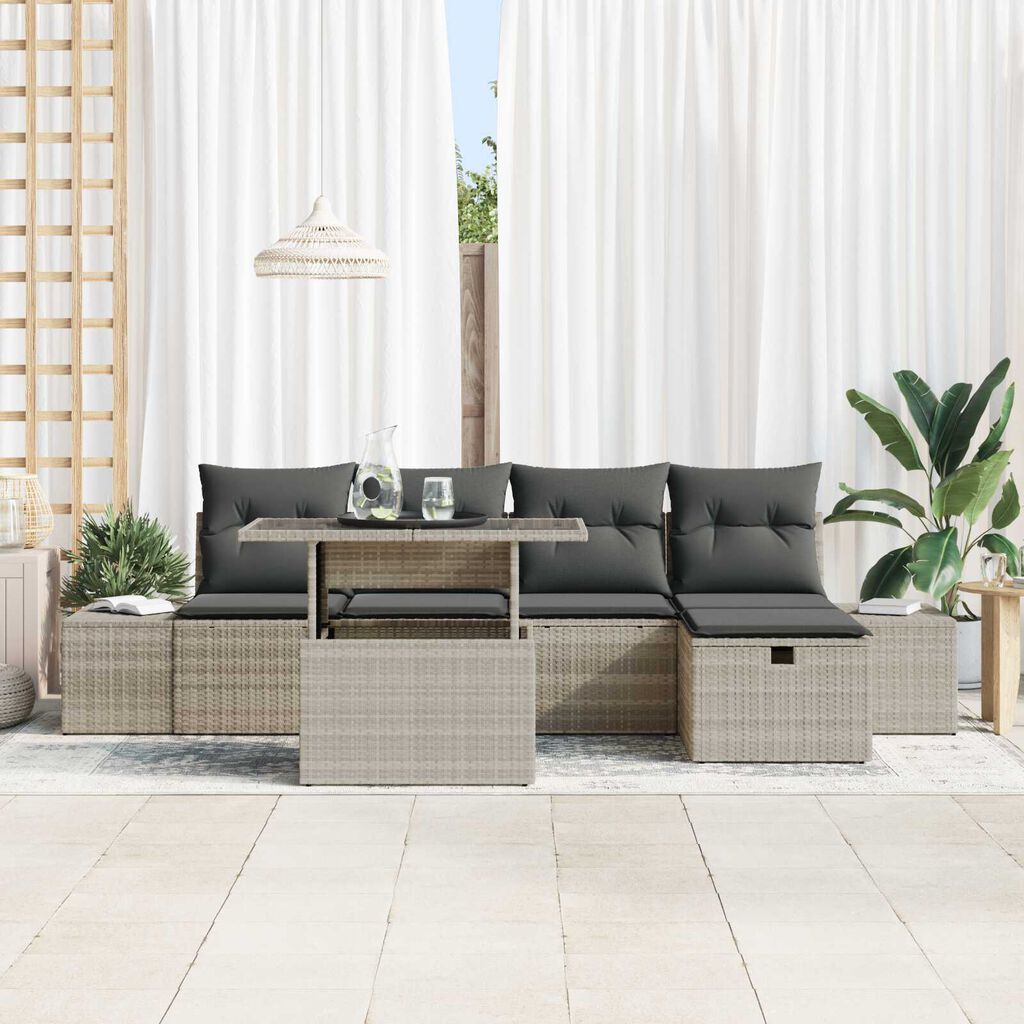 vidaXL Σετ Καναπέ Κήπου 7 pcs Ανοιχτό γκρι Πολυ ράταν