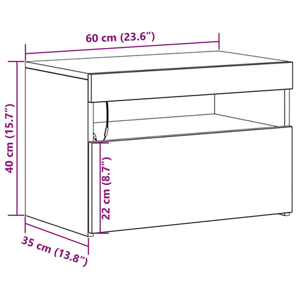 vidaXL Κομοδίνο με LED Φώτα Μαύρη Δρυός 60x35x40 εκ. Ξύλινα