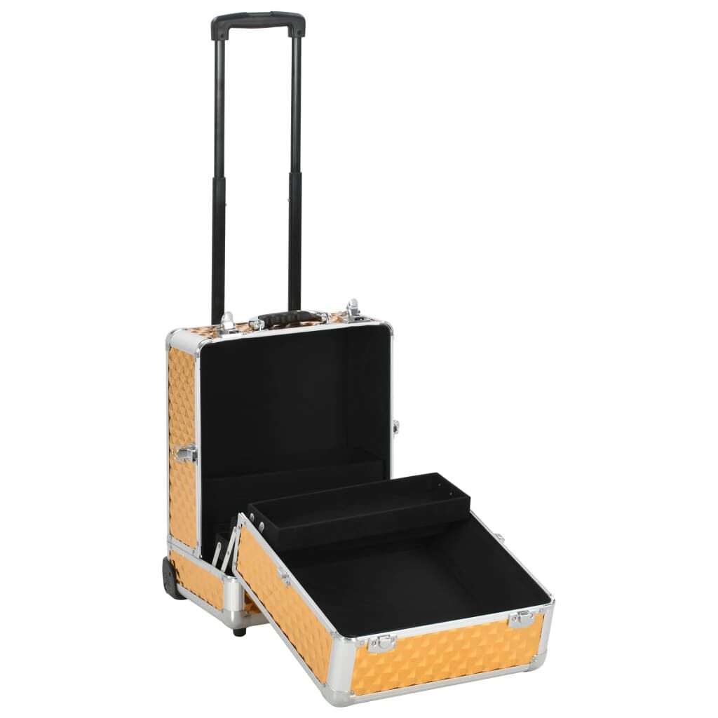 vidaXL Βαλίτσα Μακιγιάζ Τρόλεϊ Χρυσή 35x29x45 εκ. από Αλουμίνιο