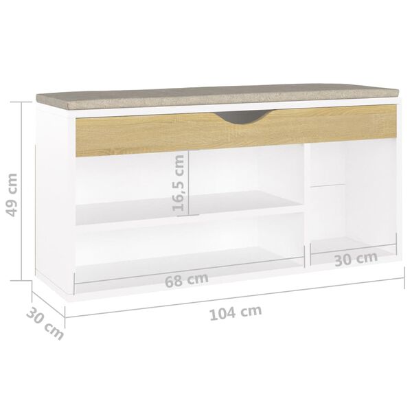 vidaXL Παπουτσοθήκη Λευκή/Sonoma Δρυς 104x30x49εκΕπεξ. Ξύλο & Μαξιλάρι