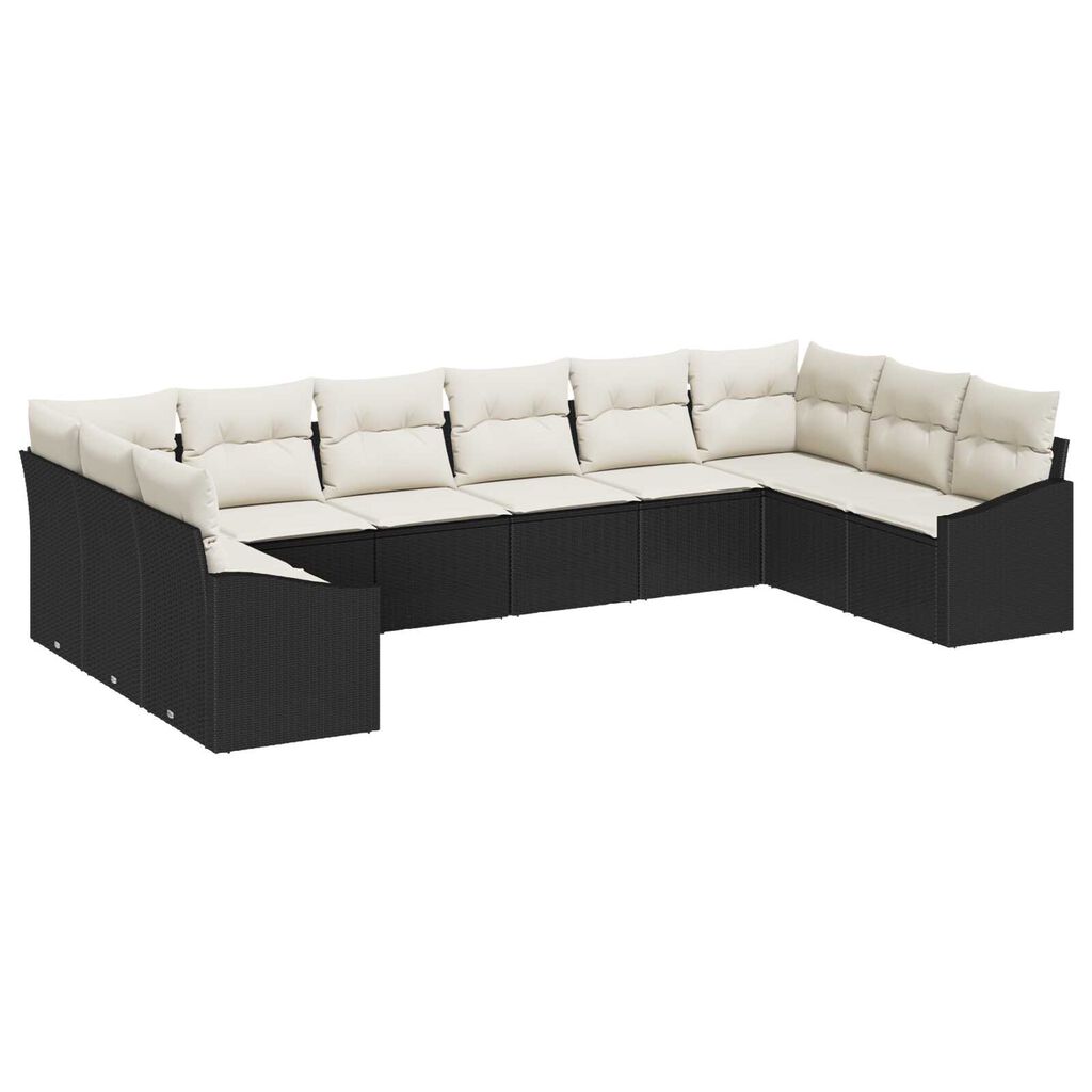 vidaXL Σέτ φαγητού για κήπο με μαξιλάρι 10 pcs Μαύρο και Κρέμα