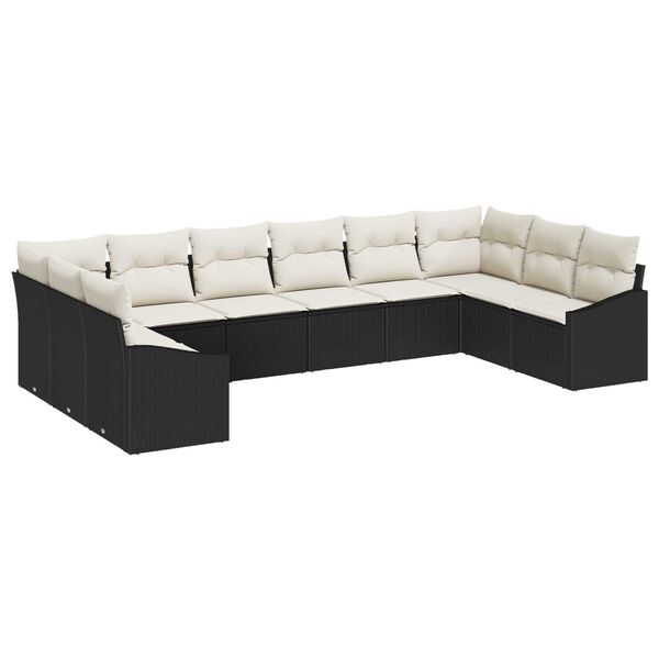 vidaXL Σέτ φαγητού για κήπο με μαξιλάρι 10 pcs Μαύρο και Κρέμα