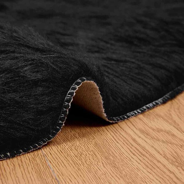 vidaXL Ψεύτικο Δέρμα Προβάτου Χαλί Μαύρο 160 x 160 cm Πολυεστέρας