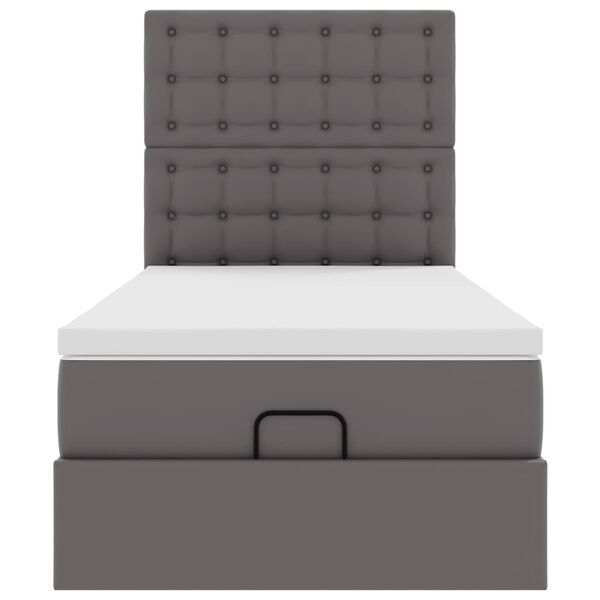 vidaXL Οθωμανικό κρεβάτι με στρώμα Γκρι 90x200cm Faux Leather