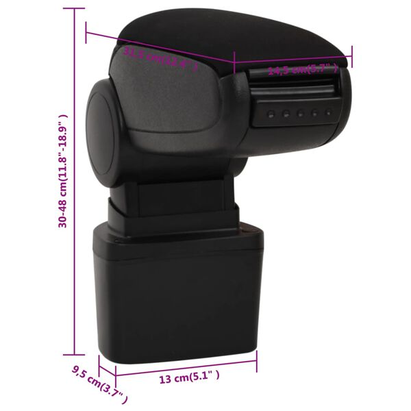 vidaXL Τεμπέλης Αυτοκινήτου Μαύρος 14,5 x 31,5 x (30-48) εκ. από ABS