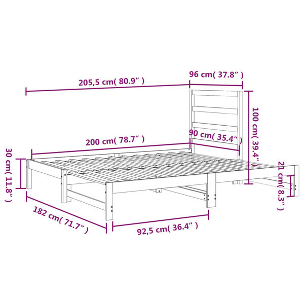 vidaXL Καναπές Κρεβάτι Συρόμενος Γκρι 2x(90x200) εκ. Μασίφ Ξύλο Πεύκου