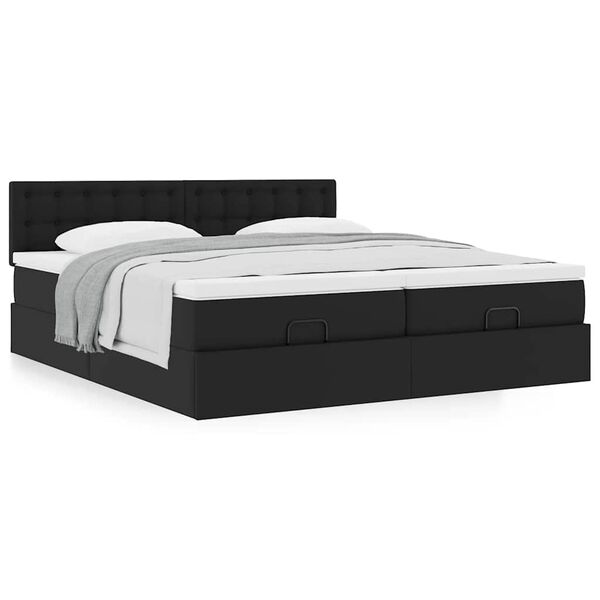 vidaXL Οθωμανικό κρεβάτι με στρώματα Μαύρο 160x200cm Συνθετικό δέρμα