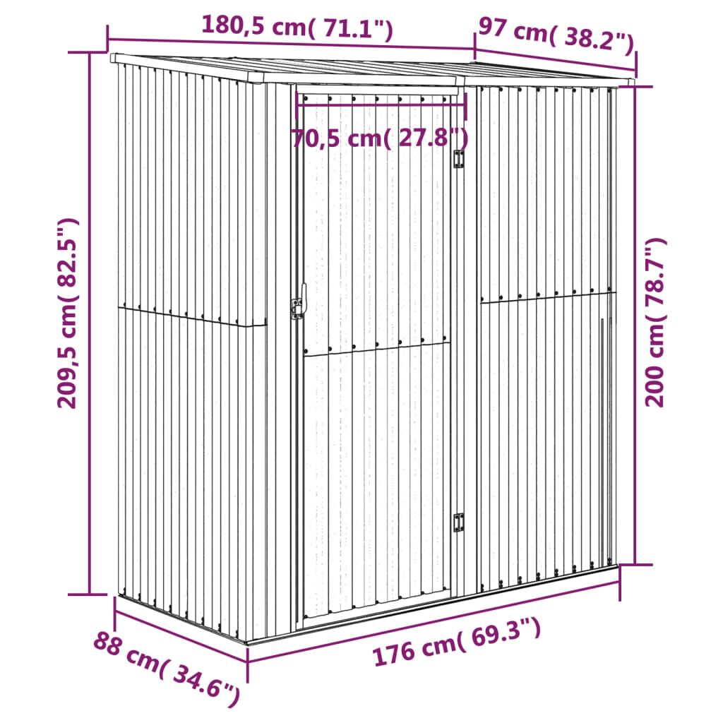 vidaXL Αποθήκη Κήπου Ανθρακί 180,5 x 97 x 209,5 εκ. από Γαλβαν. Ατσάλι