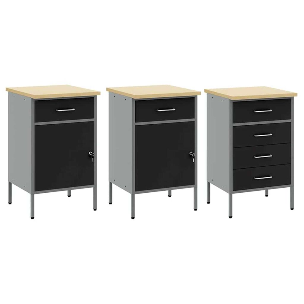 vidaXL Πάγκος εργασίας με συρτάρι 7 pcs Μαύρο 150 x 55 x 200 εκ Ατσάλι