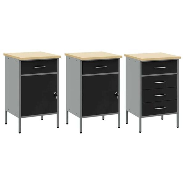 vidaXL Πάγκος εργασίας με συρτάρι 7 pcs Μαύρο 150 x 55 x 200 εκ Ατσάλι
