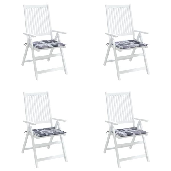 vidaXL Μαξιλάρια Καρέκλας 4τεμ Γκρι Καρό 50x50x3εκ. Ύφασμα Oxford