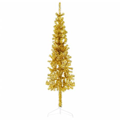 vidaXL Χριστουγεν. Δέντρο Slim Τεχνητό Μισό Με Βάση Χρυσό 120 εκ.