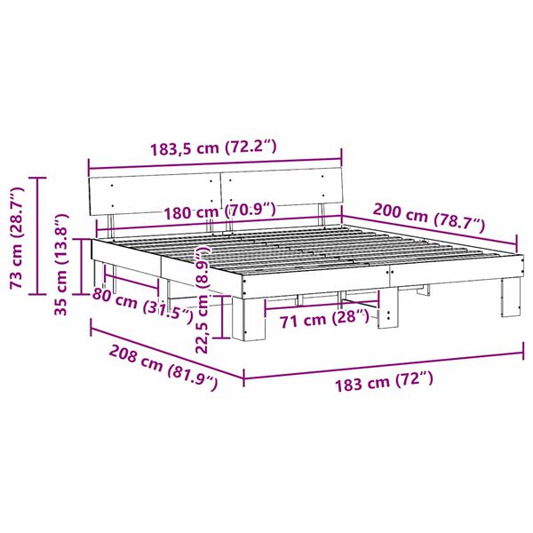 vidaXL Σκελετός Κρεβατιού Καφέ κεριού 180 x 200 cm Μασίφ ξύλο πεύκου