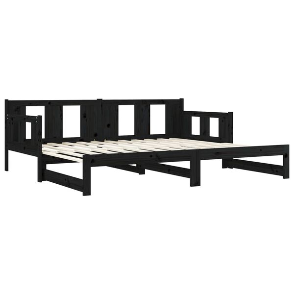 vidaXL Καναπές Κρεβάτι Συρόμενος Μαύρος 2x(90x190) εκ. από Μασίφ Πεύκο