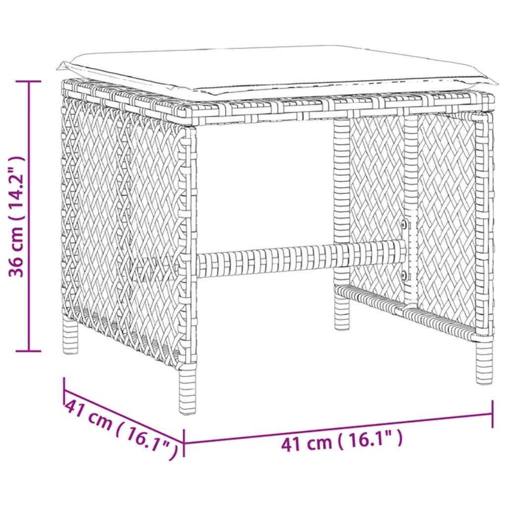 vidaXL Σκαμπό Κήπου 4 τεμ. Καφέ 41x41x36 εκ. Συνθ. Ρατάν με Μαξιλάρια