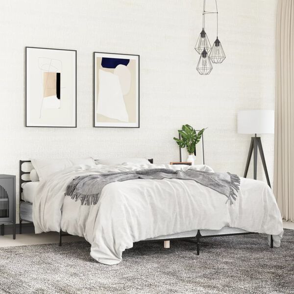 vidaXL Πλαίσιο Κρεβατιού Γκρι Sonoma 135x190 εκ. Επεξ. Ξύλο & Μέταλλο