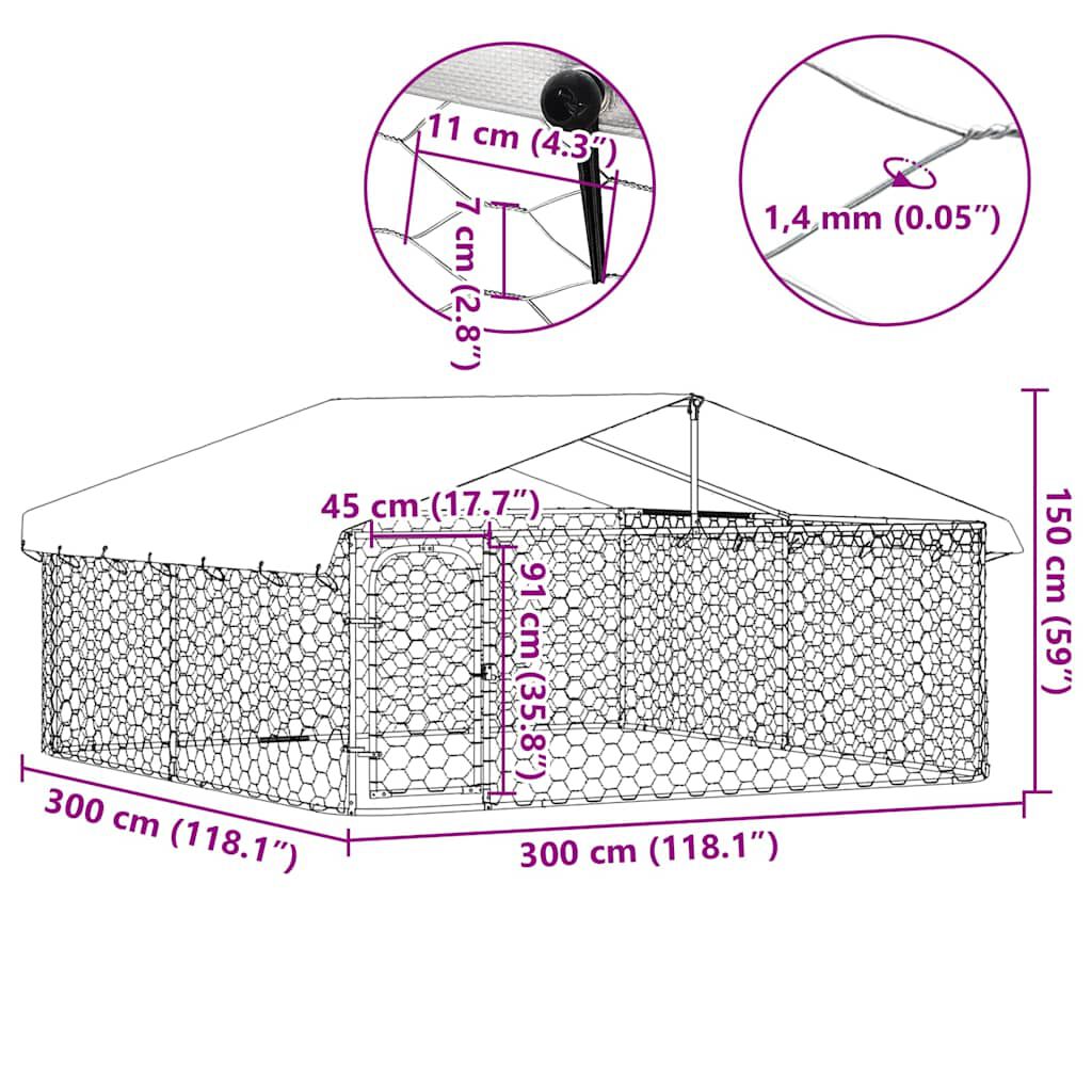 vidaXL Κλουβί Σκύλου Εξωτερικού Χώρου 300 x 300 x 150 εκ. με Στέγαστρο