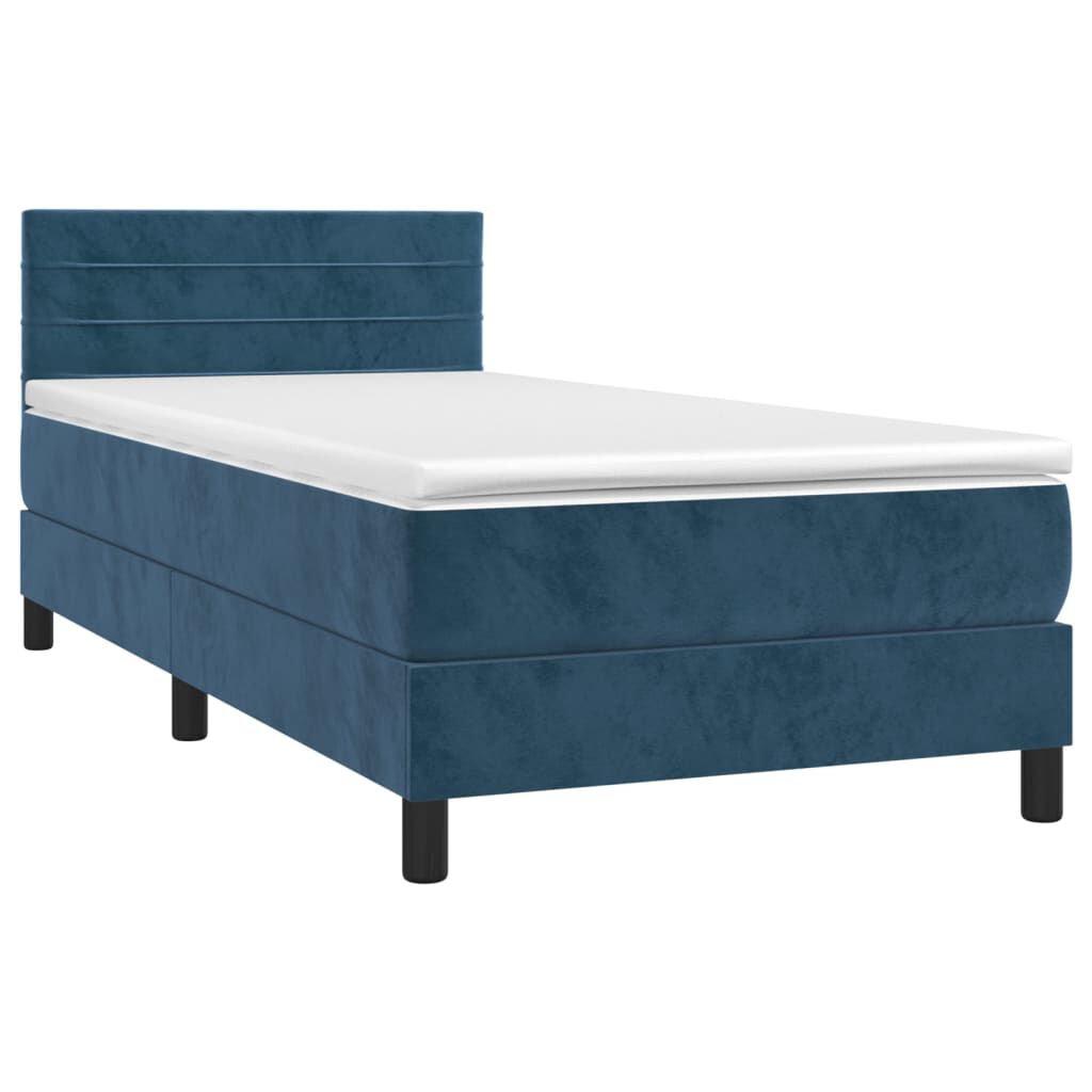 vidaXL Κρεβάτι Boxspring με Στρώμα & LED Σκ. Μπλε 90x190 εκ. Βελούδινο