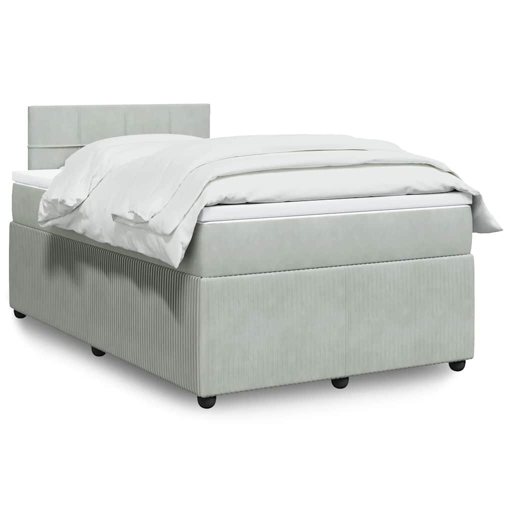 vidaXL Κρεβάτι Boxspring με Στρώμα Ανοιχτό Γκρι 120x200 εκ. Βελούδινο