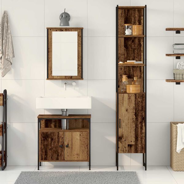 vidaXL Σετ Επίπλων Μπάνιου 3 pcs Παλαιό ξύλο 33 x 33 x 185.5 εκ
