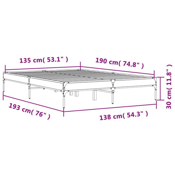 vidaXL Πλαίσιο Κρεβατιού Μαύρο 135x190 εκ. Επεξ. Ξύλο & Μέταλλο