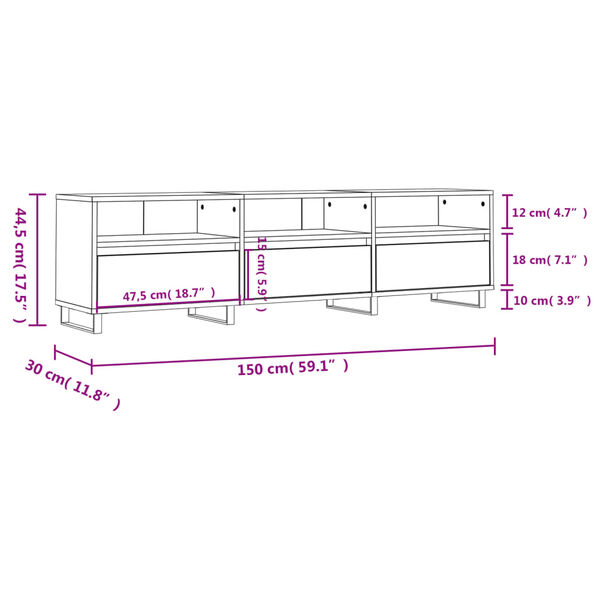 vidaXL Έπιπλο Τηλεόρασης Καπνιστή Δρυς 150x30x44,5 εκ. Επεξ. Ξύλο