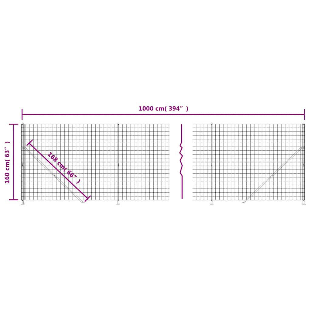 vidaXL Συρματόπλεγμα Περίφραξης Ανθρακί 1,6 x 10 μ. με Βάσεις Φλάντζα