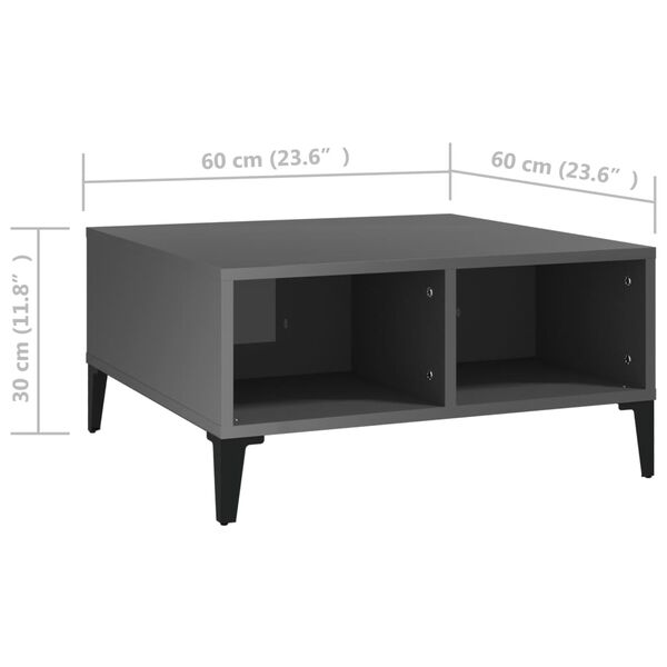 vidaXL Τραπεζάκι Σαλονιού Γυαλιστερό Γκρι 60 x 60 x 30 εκ. Επεξ. Ξύλο