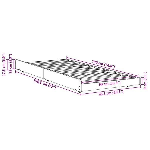 vidaXL Κρεβάτι Καφέ κερωμένο Μασίφ ξύλο 90 x 190 cm Ανθεκτικό Κρεβάτι
