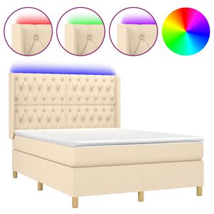 vidaXL &Kappa;&rho;&epsilon;&beta;ά&tau;&iota; Boxspring &mu;&epsilon; &Sigma;&tau;&rho;ώ&mu;&alpha; & LED &Kappa;&rho;&epsilon;&mu; 140x190 &epsilon;&kappa;. &Upsilon;&phi;&alpha;&sigma;&mu;ά&tau;&iota;&nu;&omicron;