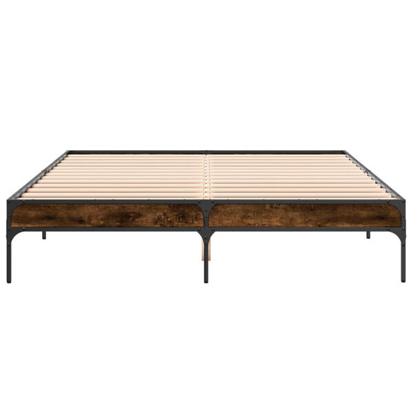 vidaXL Πλαίσιο Κρεβατιού Καπνιστή Δρυς 150x200εκ. Επεξ. Ξύλο & Μέταλλο