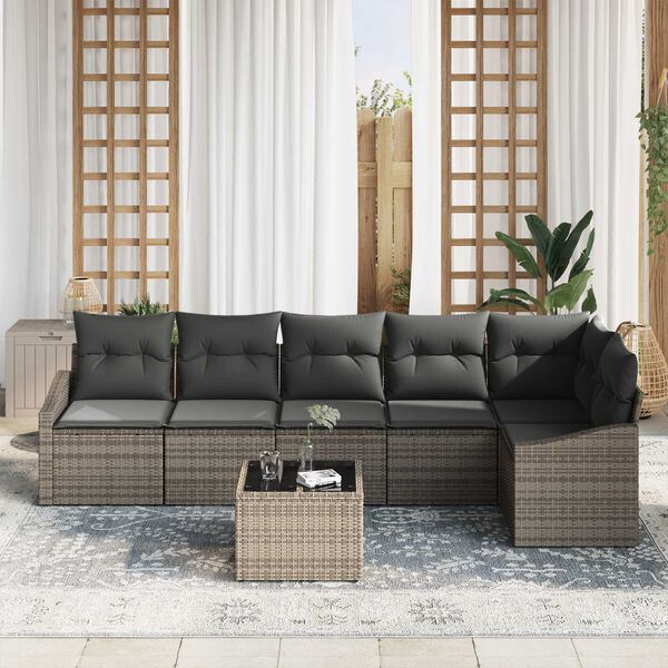 vidaXL Σετ Καναπέ Κήπου 7 pcs Γκρι Πολυ ράταν