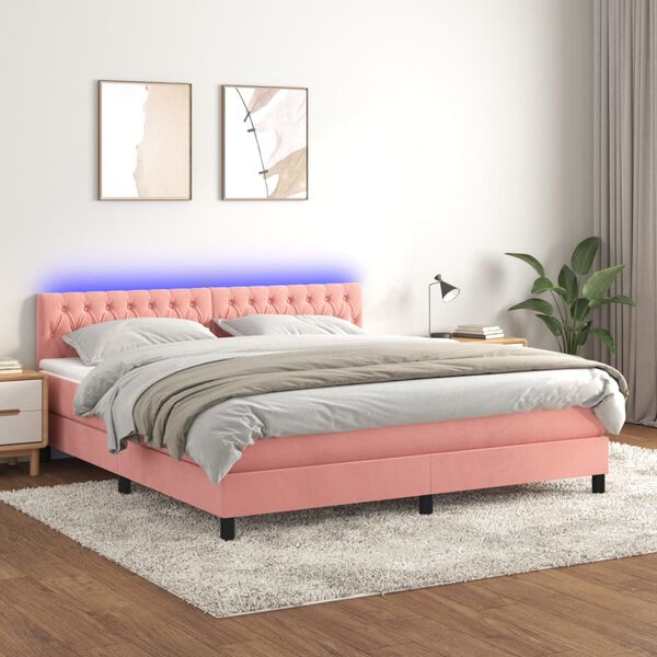 vidaXL &Kappa;&rho;&epsilon;&beta;ά&tau;&iota; Boxspring &mu;&epsilon; &Sigma;&tau;&rho;ώ&mu;&alpha; & LED &Rho;&omicron;&zeta; 160x200 &epsilon;&kappa;. &Beta;&epsilon;&lambda;&omicron;ύ&delta;&iota;&nu;&omicron;