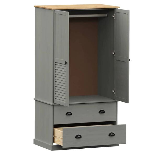 vidaXL Ντουλάπα VIGO Γκρι 90 x 55 x 170 εκ. από Μασίφ Ξύλο Πεύκου