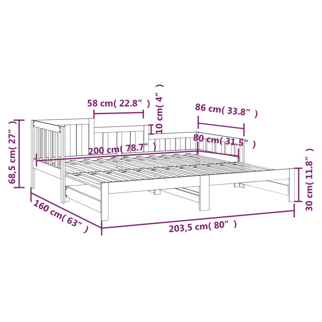vidaXL Καναπές Κρεβάτι Συρόμενος 2x(80x200) εκ. από Μασίφ Ξύλο Πεύκου