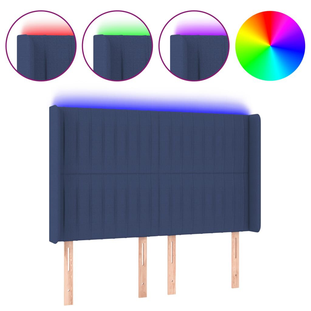 vidaXL Κεφαλάρι Κρεβατιού LED Μπλε 147x16x118/128 εκ. Υφασμάτινο